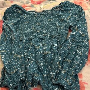 Hollister Teal Floral Smocked Tunic